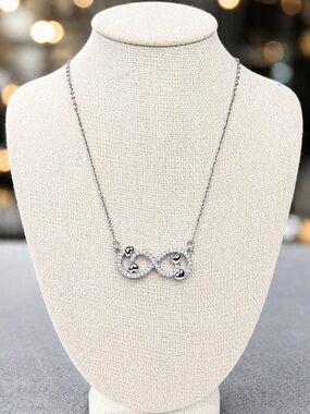 Stainless Steel Infinity Necklace Heart CZ Silver Tone 19.5" Chain